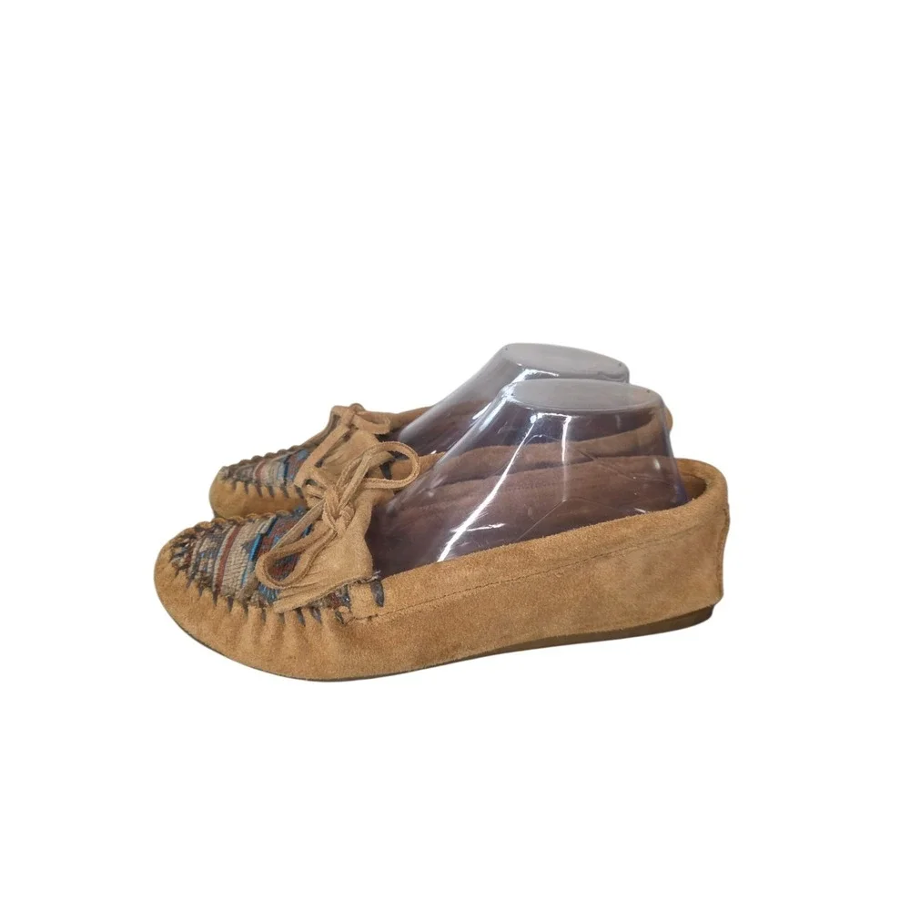 Minnetonka El Paso Moccasins Women's 9 Brown Suede Aztec Loafers Boho